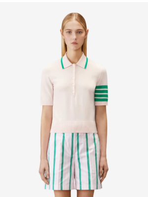 Pastel Pink Crop Polo Sweater with Back Dachshund Graphic